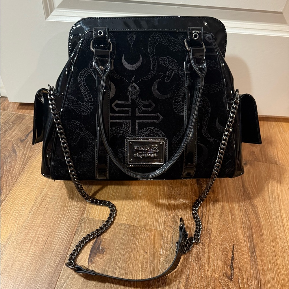 Killstar Black Patent Snake & Occult Print Shoulder Bag - Picture 6 of 11
